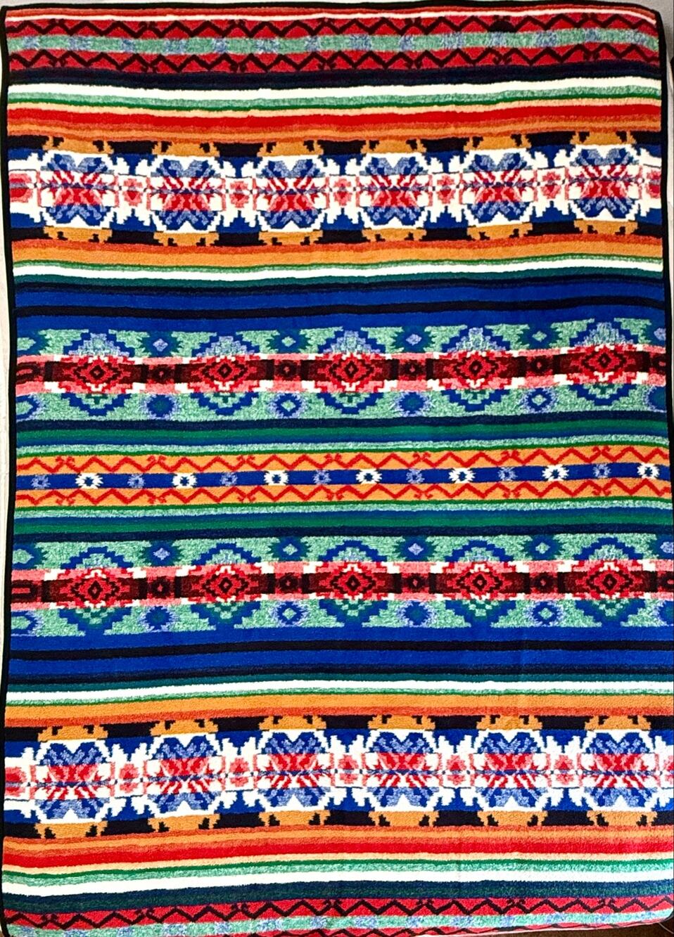 Vintage 90s San Marcos Southwestern Aztec Fleece Throw Blanket 56x78 Multicolor